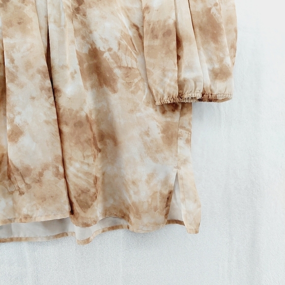Chico's Tan Brown Pin-Tuck Tie-Dye Sheer Summer Flowy Top Blouse P1696 - Picture 4 of 8